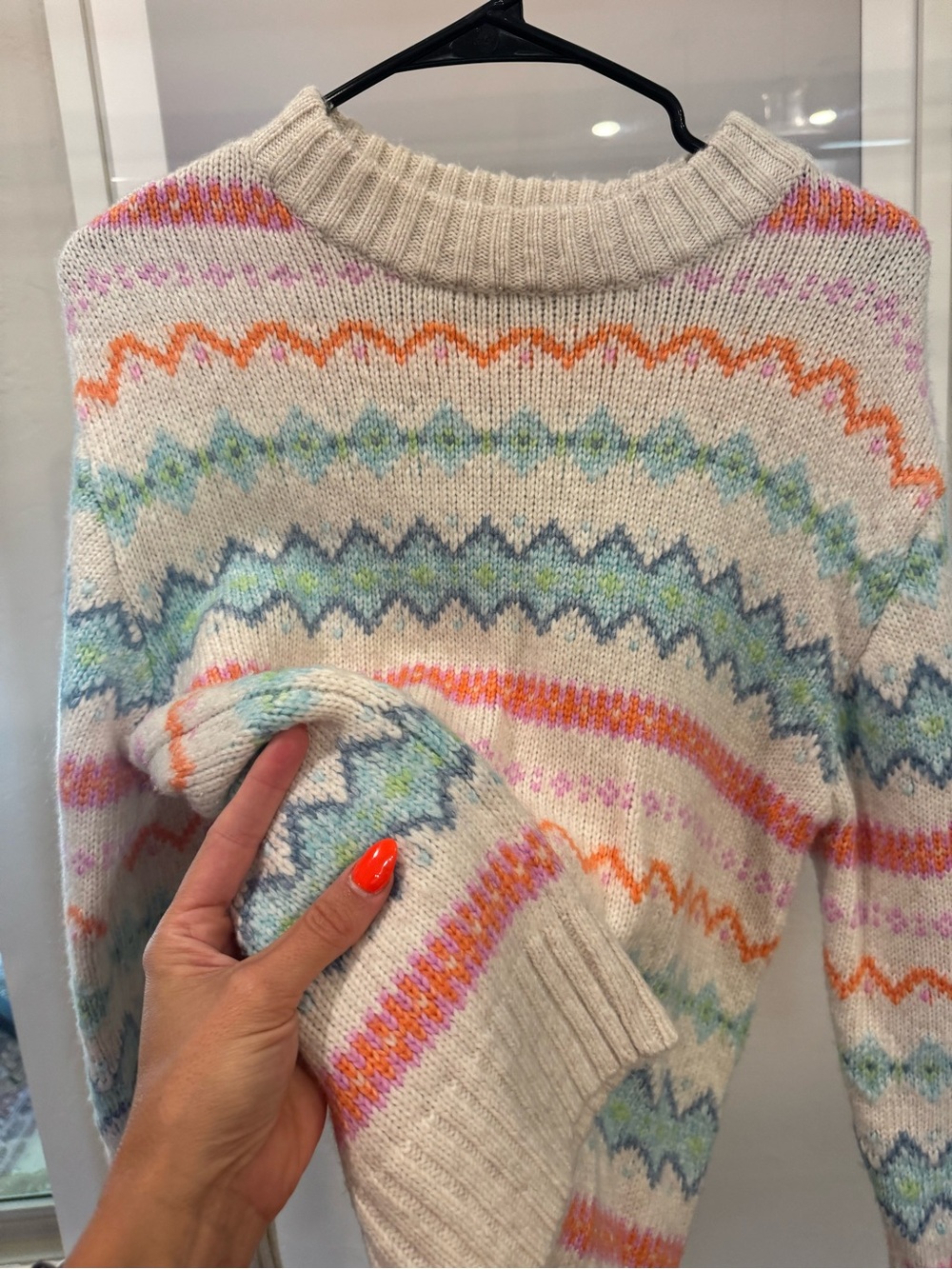 American Eagle Cream Fair Isle Crewneck Sweater - Multicolor Pattern